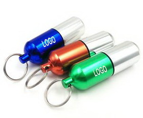Custom Two-tone Aluminum Pill Bottle W/Keyring, 3 3/8" L x 1" W