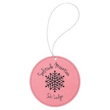 Custom Pink Laserable Leatherette Round Ornament with Silver String, 3 3/4