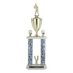 Custom Double Column Baseball Trophy w/Cup & Figure (27")