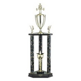 Custom Triple Marbled Column Trophy w/Cup & Riser & Figure Mount (31 1/2