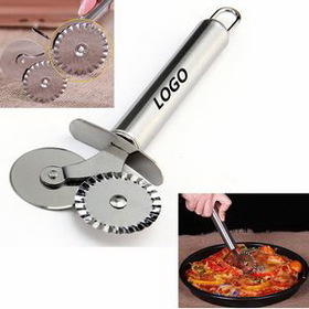 Custom Double slider wheel stainless steel pizza cutter, 6 11/16" L x 1 3/4" W