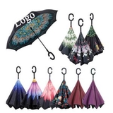 Custom Outdoor Double Layer Windproof Umbrella With C-Shaped Handle, 42 1/2