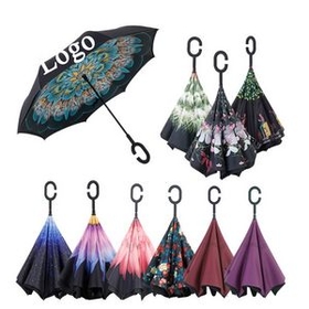 Custom Outdoor Double Layer Windproof Umbrella With C-Shaped Handle, 42 1/2" L x 31 1/2" W