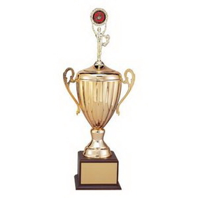 Custom 27" Ravenna Trophy Series w/Gold Metal Cup, Wood Base & Riser (2" Diameter Space)