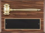Blank Walnut Finish Plaque with Metal Gavel & Black Engraving Plate (12