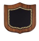 Blank Walnut Shield Series Plaque w/ Black Brass/ Curved Top Edge (5 1/2