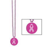 Custom Beads w/ Printed Pink Ribbon Medallion, 33