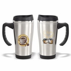 16 oz. Stainless Steel Travel Mug with Lid, Personalised Mug, Custom Mug, Advertising Mug, 6.75" H x 3.3125" Diameter x 2.4375" Diameter