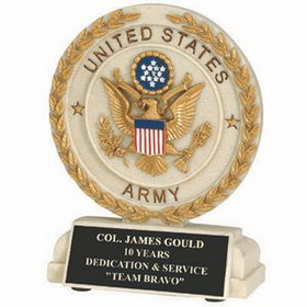 Custom Cast Stone Medal Trophy w/Engraving Plate (U.S. Army), 5 1/2" H x 4 1/2" W