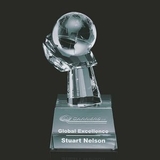 Custom Globe on Hand Optical Crystal Award (3 1/8