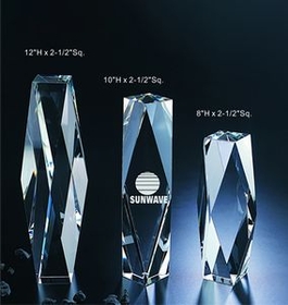 Custom Dream Tower optical crystal award trophy., 8" L x 2.5" Diameter