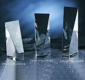 Custom Trapezoid Tower optical crystal award trophy., 6" L x 2.5" W x 2.1875" H