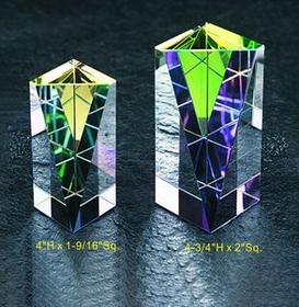 Custom Rainbow Pillar optical crystal award trophy., 4.75" L x 2" Diameter