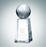 Custom World Globe Optical Crystal Award w/Tapered Column Base (Small), 6