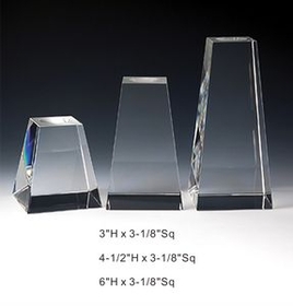 Custom Clear Tower Base Crystal Award Trophy., 6" L x 3.125" Diameter