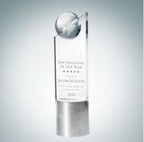 Custom Globe Clear Glass Pinnacle Award w/Round Base, 10 1/2