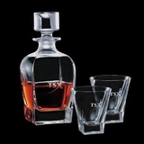 Custom Chesswood Decanter and 2 On The Rocks Glasses