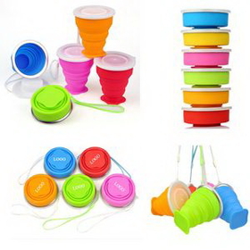 Custom Portable Collapsible Silicone Cups, 3.15" L x 1.77" W x 3.54" H