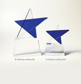 Custom Blue Star Award Crystal Award Trophy., 8.5" L x 6.5" W x 2" H