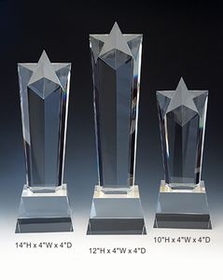 Custom Star Tower Optical Crystal Award Trophy., 12" L x 4" W x 4" H