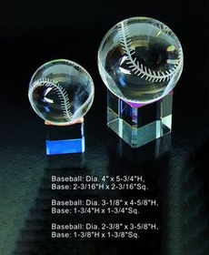 Custom Baseball w Rainbow Base Optical Crystal Award Trophy., 2.375" L x 3.625" Diameter