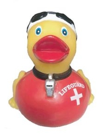 Custom Rubber Lifeguard Duck, 3 3/8" L x 3" W x 3 1/4" H