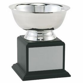 Custom Stainless Steel Revere Bowl Trophy w/ Black Wood Base (8"x9 1/4")