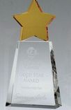 Custom Large Golden Star Crystal Award w/ Clear Base, 3 1/2