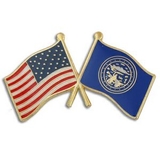 Blank Nebraska & Usa Crossed Flag Pin, 1 1/8