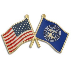 Blank Nebraska & Usa Crossed Flag Pin, 1 1/8" W
