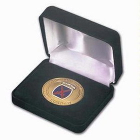 Custom Black Velvet Hinged Coin Presentation Box for 2" Coin