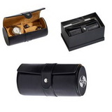 Custom Elegant Black Leather Round Jewelry Box - 6