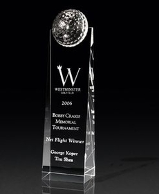 Custom Golf Tower Crystal Award (2 3/4"X11 1/2"X2")