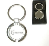 Custom Shiny chrome finished round metal key holder with gift case, 1 3/8