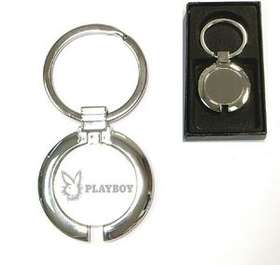 Custom Shiny chrome finished round metal key holder with gift case, 1 3/8" L x 2 3/4" W
