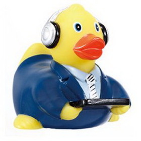 Custom Rubber Broadcaster Duck, 3 3/4" L x 3 1/8" W x 3 1/4" H