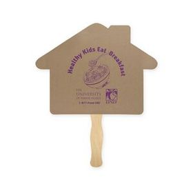 Custom Fan - House Shape Recycled Paper Hand Fan Sandwich - Wood Stick Handle