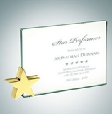 Custom Achievement Jade Glass Award Plaque w/Brass Star (6