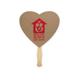 Custom Fan - Heart Shape Recycled Paper Hand Fan Sandwich - Wood Stick Handle