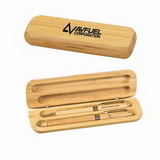 Custom Bamboo Case w/Pen & Rollerball Pen Gift Set, 6.75