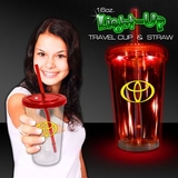 Custom Red Light Up Travel Cup with Red Lid and Straw, 2.5