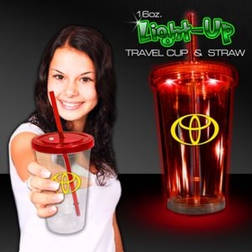 Custom Red Light Up Travel Cup with Red Lid and Straw, 2.5" W x 6.25" H