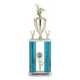 Custom Silver Splash Figure Topped 2-Column Trophy w/Cup & 2" Insert (27")