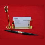 Custom Gold Plated Business Card Holder w/ Pen (Screened)