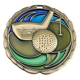 Custom 2 1/2" Color Epoxy Medallion Golf In Gold
