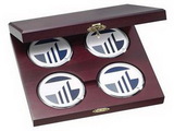 Custom Cherry Wood Presentation Cases with 4 Round Solid Chrome Coasters