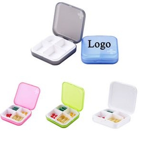 Custom 4 Grid Mini Traveling Portable Plastic Medicine Storage Box, 2.6"" L x 2.6"" W x 0.8" H
