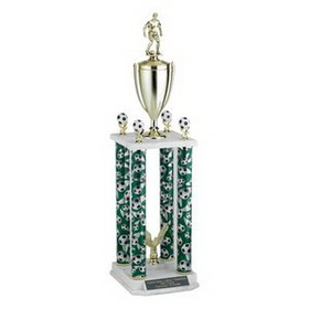 Custom Four-Column Soccer Trophy w/Cup & Sports Trims (32")