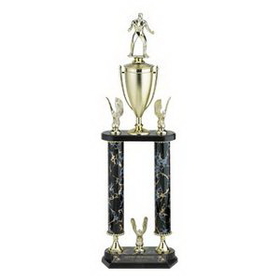 Custom Double Marbled Column Trophy w/Cup & Figure Mount (26")