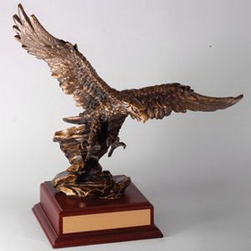 Custom 15" Electroplated Brass Resin Eagle Trophy on Wood Base